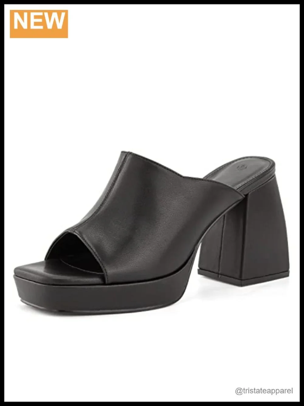 Chunky Platform Sandals Square Toe High Heel Slip On Mules PU Leather